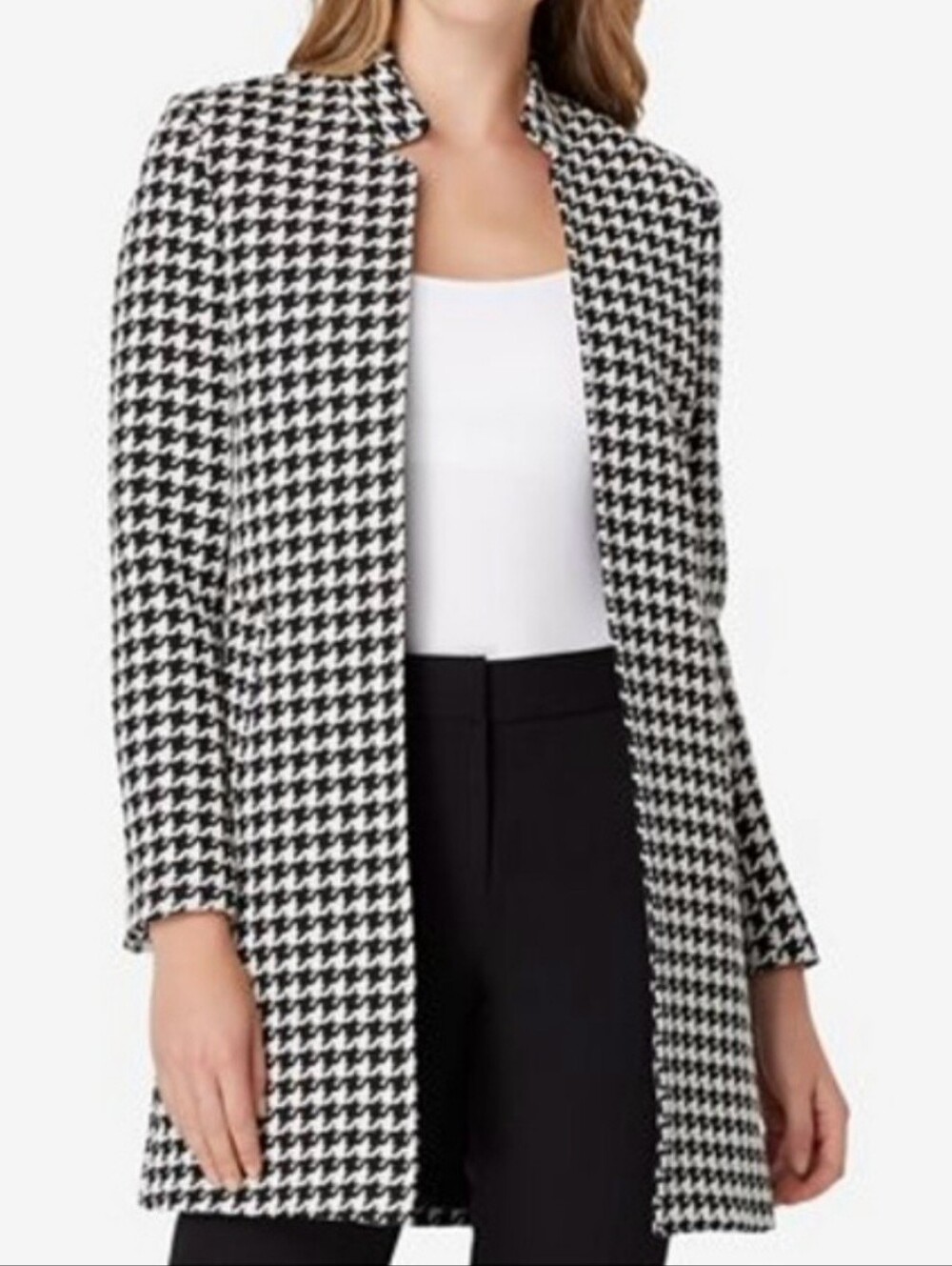 Tahari ASL Black and White Houndstooth Trench Coat 6 NWT